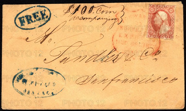 3c Washington on Hunter's Express cover, 1852-1857. Creator: Unknown.