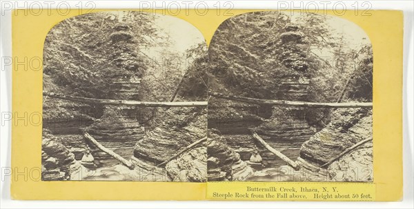 Buttermilk Creek, Ithaca, N.Y. Steeple Rock from the Fall above. Height about 50 feet, 1860/65. Creator: J. C. Burritt.