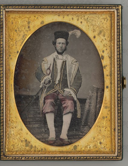 Untitled (Portrait of Seated Man, Wearing a Hat with a Feather), 1855. Creator: Unknown.