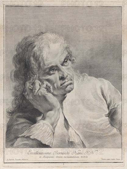 Pensive man resting his head on his hand, 1743. Creator: Giovanni Cattini.