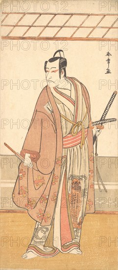 The Actor Ichikawa Danjuro V as a Samurai Attired in a Purple Haori (Coat), ca. 1778. Creator: Shunsho.