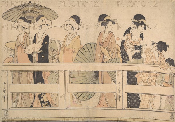 Enjoying the Cool Evening Breeze on...the Bridge, ca. 1800. Creator: Kitagawa Utamaro.