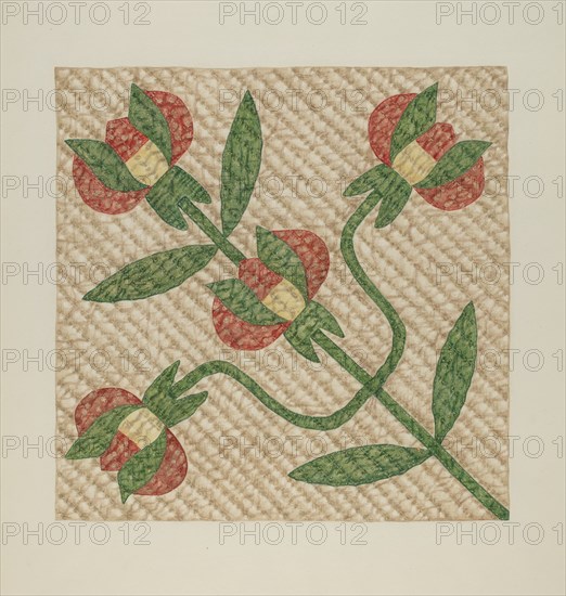 Tulip Pattern Quilt, 1935/1942. Creator: Fred Hassebrock.