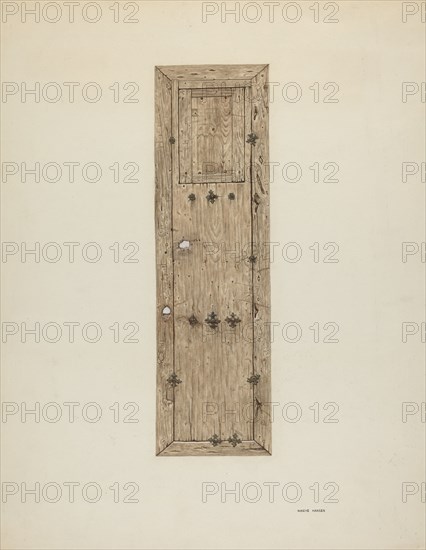 Copper-studded Door (One of a Pair), c. 1939. Creator: Mary Hansen.