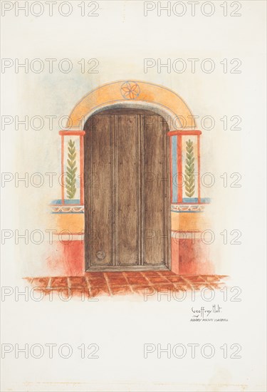 Wall Painting and Door (Interior), 1937. Creators: Geoffrey Holt, Harry Mann Waddell.