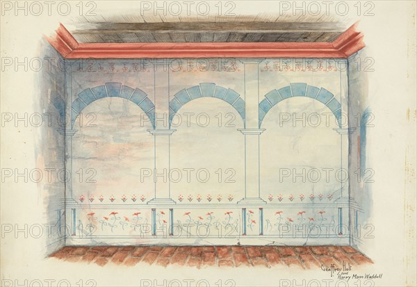 Restoration Drawing: Wall Painting, c. 1939. Creators: Geoffrey Holt, Harry Mann Waddell.