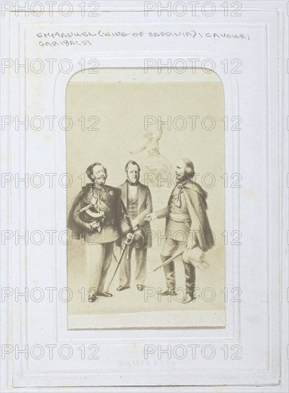 Victor Emmanuel II King of Sardinia, Giuseppe Garibaldi and Camillo Benso, Count of Cavour, 1860-69. Creator: Unknown.