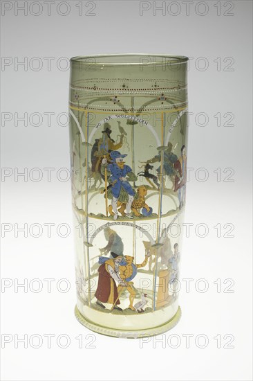 Beaker (Humpen) with the Ages of Man, Bohemia, c. 1600. Creator: Bohemia Glass.