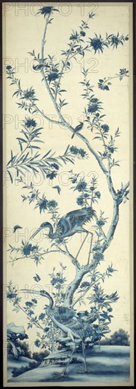 Wallpaper Panel with Birds and Flowering Trees, China, Late 18th/early 19th century. Creator: Unknown.