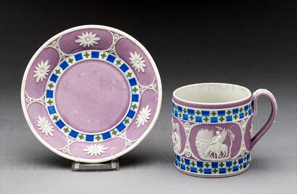 Coffee Can and Saucer, Burslem, c. 1800. Creator: Wedgwood.