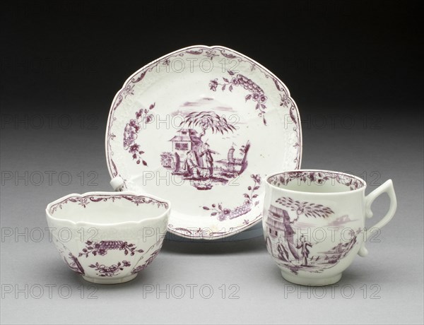 Tea Bowl, Coffee Cup, and Saucer, Worcester, c. 1760. Creator: Royal Worcester.