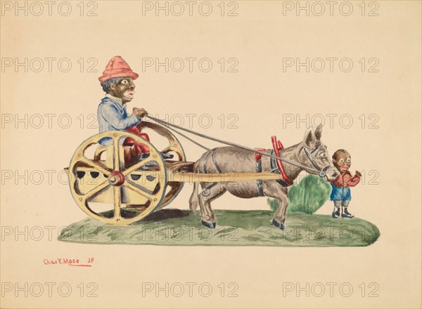 Toy Bank: Donkey Cart, 1938. Creator: Charles Moss.