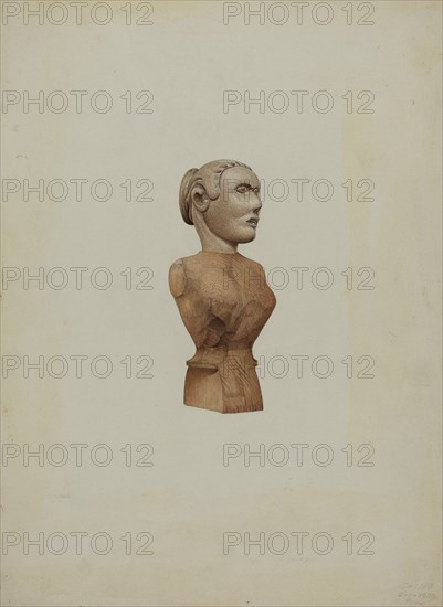 Carved Bust: Doll, c. 1939. Creator: Robert Pohle.