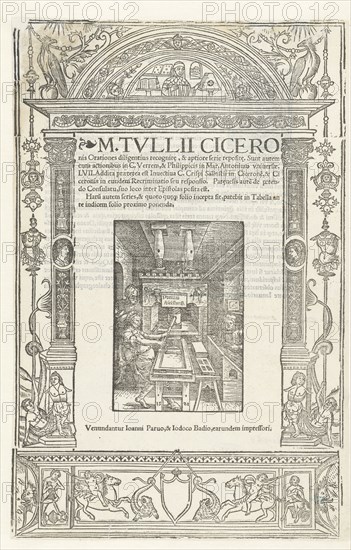Title page of "Cicero's Orationes" with Printer's mark of Jodocus Badius, 1520. Creator: Dürer, Albrecht, (Workshop)  .