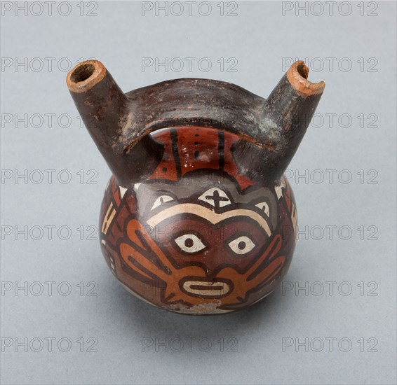 Miniature Double Spout Vessel Depicting Masked Ritual Performer, 180 B.C./A.D. 500. Creator: Unknown.