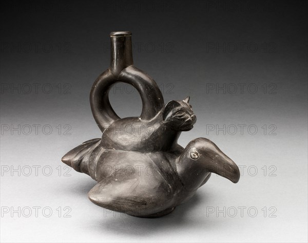 Blackware Vessel in the Form of a Feline Sitting on the Back of a Bird, 180 B.C./A.D. 500. Creator: Unknown.