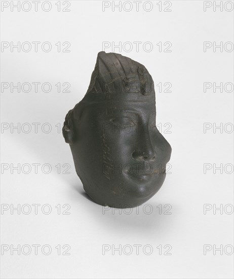 Fragment of a Head from a Statue of a King, Egypt, Late Period, Dynasty 30 (380-343 BCE). Creator: Unknown.
