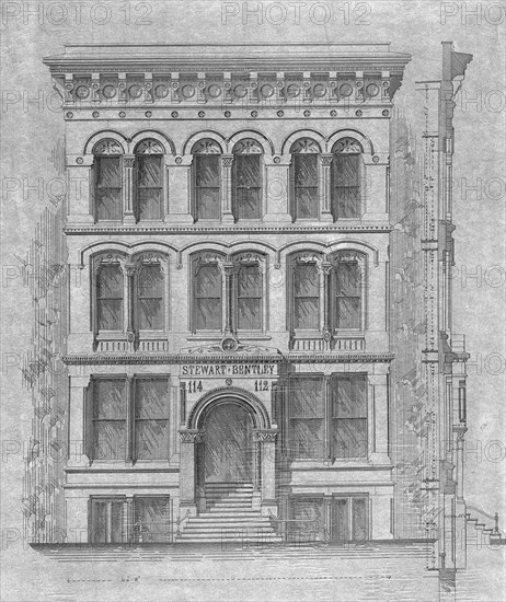 Stewart-Bentley Building, Chicago, Illinois, Elevation and Exterior Wall Section, 1872. Creator: Carter Drake and Wight.