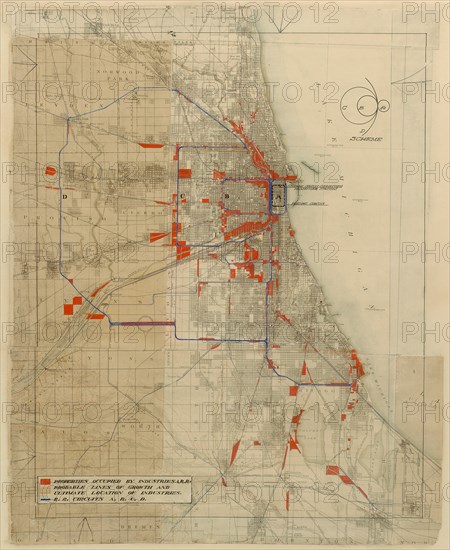 Plan of Chicago, Chicago, Illinois, Railroad Circuits Diagram, 1909. Creator: Daniel Burnham.