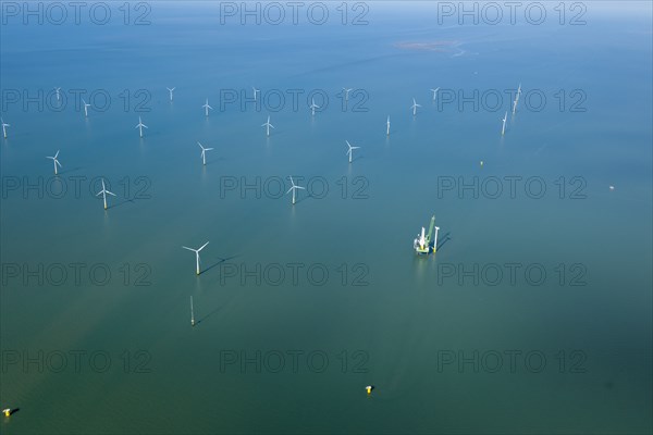 Construction of new wind turbine at Kentish Flats Offshore Wind Farm, 2015. Creator: Historic England.