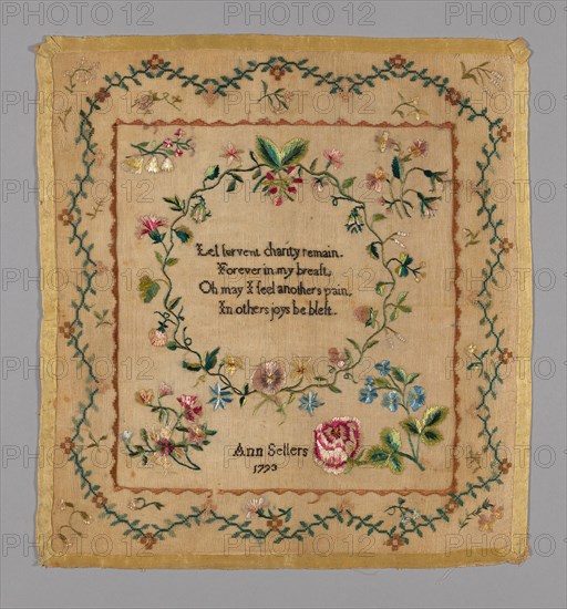 Sampler, Pennsylvania, 1793. Verse from 'An Invocation to the Almighty', attributed to Joseph Brown Ladd.