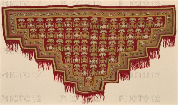 Loincloth Panel, Peru, 1250/1470. Human figure with headdress motif, with birds in border.