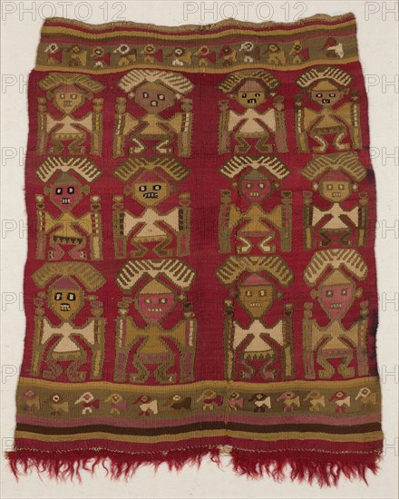 Fragment (Loincloth), Peru, A.D. 1250/1470. Human figure with headdress motif, with birds in border.