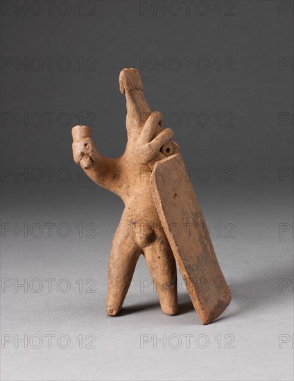 Figurine of a Warrior with Square Sheild and Weapon, 200 B.C./A.D. 200.