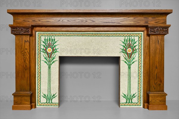 Fireplace Surround, 1901. Art Nouveau thistle design in mosaic tiles. Designed by George Washington Maher.