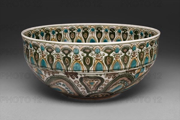 Bowl, 1917. Painted porcelain with overglaze enamel decoration inspired by Persian ceramics. Designed by Edward Middleton Manigault.