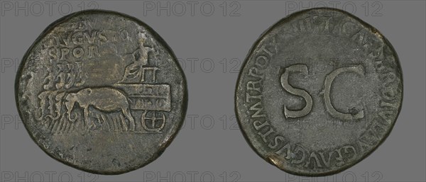 Sestertius (Coin) Portraying Emperor Augustus, 34-35.