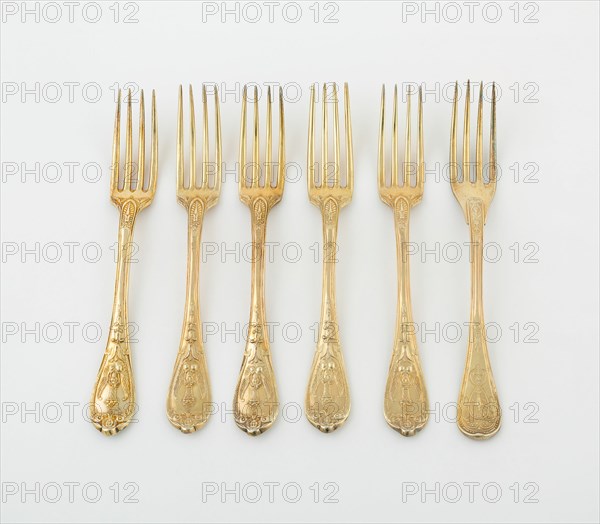 Set of Dessert Forks, Paris, 1789/1820. Creators: Martin-Guillaume Biennais, Pierre-Benoît Lorillon, François-Dominique Naudin.