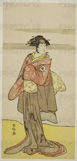 The Actor Iwai Hanshiro IV as Hitomaru Disguised as the Geisha Oshun in the Play Edo..., c. 1783. Creator: Katsukawa Shunko.