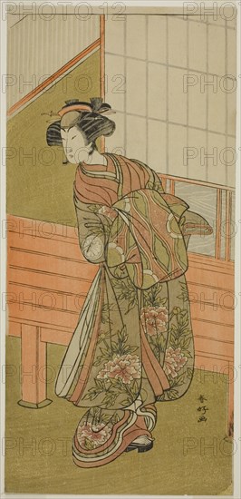 The Actor Segawa Kikunojo III as the Courtesan Takamura of Onoteruya (?) in the Play..., c. 1776. Creator: Katsukawa Shunko.