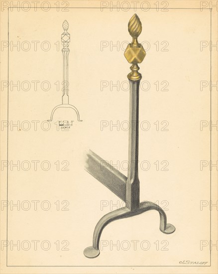 Andiron (one of pair), c. 1936. Creator: Jack Staloff.