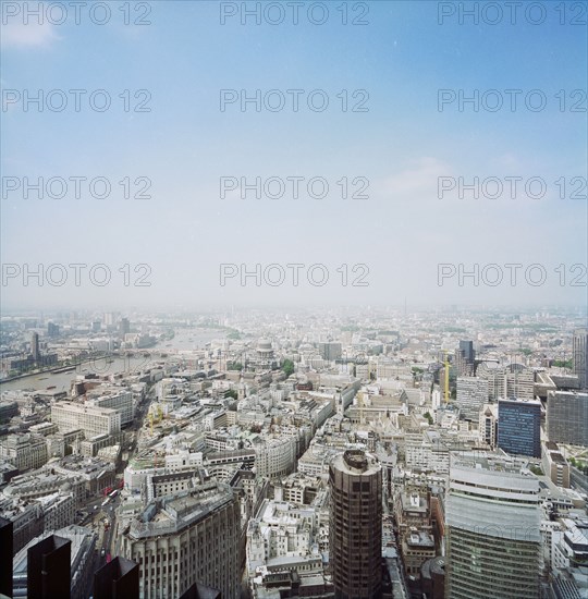 View looking south-west from the top of the NatWest Tower over the City of London, 15/05/1996. Creator: John Laing plc.