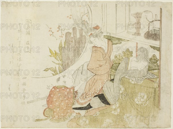 Zhuangzi (Japanese: Soshi), from the series "Shunshoku ressenkyo", c. 1801/18. Attributed to Teisai Hokuba.