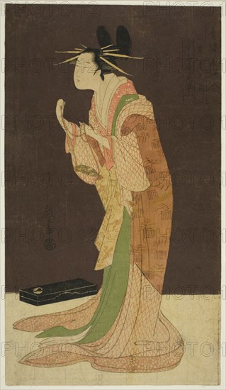 A Selection of Beauty from the Pleasure Quarters (Seiro bisen awase): Misayama of the Chojiya in Night Dress (Tokogi no zu - Chojiya Misayama), c. 1796.