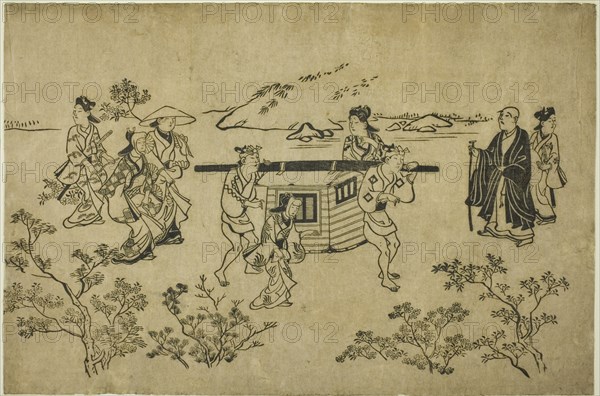 A Passing Palanquin, from the series "Scenes of Flower-viewing at Ueno (Ueno hanami no tei)", c. 1681/84.