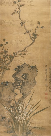 Birds on a Tree with Fruit and Autumn Foliage, Qing dynasty (1644-1911); late 17th century ??.