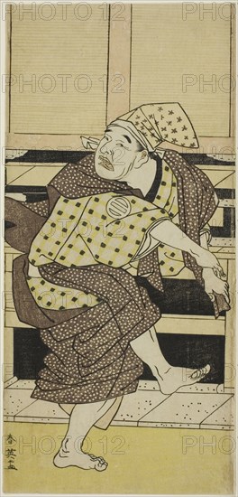 The Actor Asao Tamejuro I as Drunken Gotobei Doing a Sambaso Dance (Goto Sambaso), in Act Three of the Play Yoshitsune Koshigoe Jo (Yoshitsune's Koshigoe Petition), Performed at the Ichimura Theater from the Ninth Day of the Ninth Month, 1790, c. 1790.