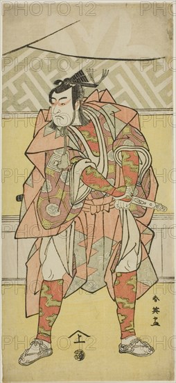 The Actor Ichikawa Monnosuke II as Mori no Rammaru in "The Banquet," the Final Act in Part One of the Play Kanagaki Muromachi Bundan (Muromachi Chronicle in Kana Script), Performed at the Ichimura Theater from the First Day of the Eighth Month, 1791, c. 1791.