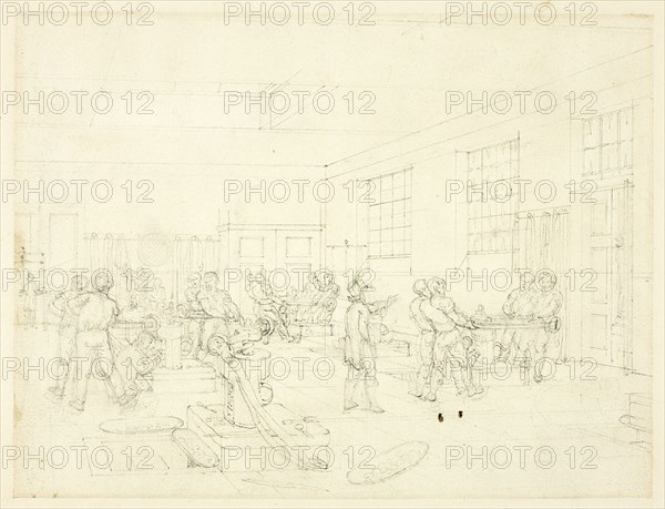 Study for The Mint, from Microcosm of London (recto); Sketch of Courtyard (verso), c. 1809.