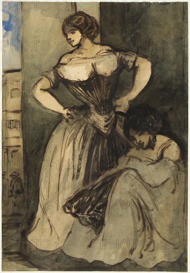 Two Women, c. 1840. Creator: Constantin Guys.