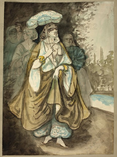 One of the Ladies of the Harem (recto); Fragment of a Landscape (verso), 1854/56. Creator: Constantin Guys.