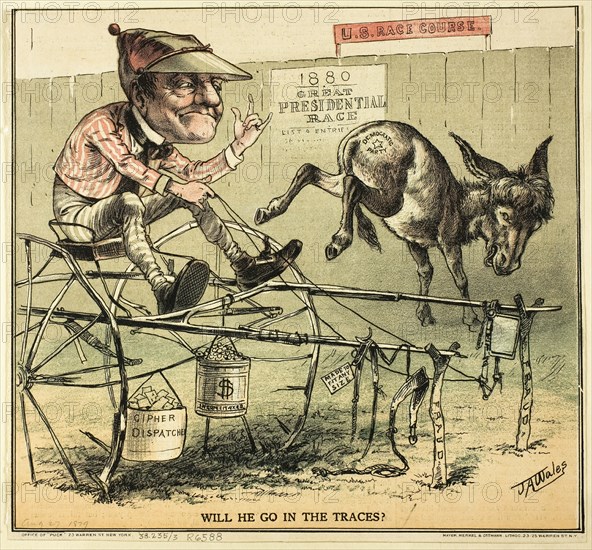 Will He Go in The Traces, from Puck, published August 27, 1879. Creator: James Albert Wales.