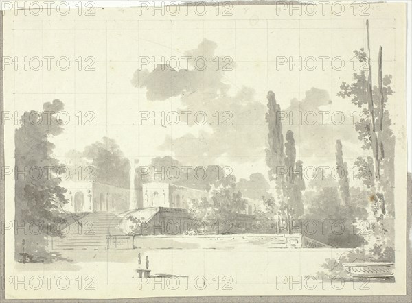 View of the Park at Versailles: Stairway to Terrace with Temple and Column, n.d. Creator: Pierre Antoine Mongin.