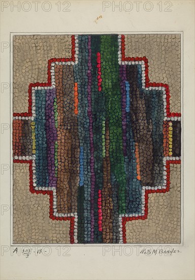 Hooked Rug - Center Design, c. 1936. Creator: Ruth M. Barnes.