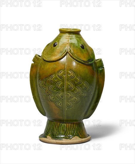 Sancai (three-color glazed) Twin Fish Form Vase, Between 960 and 1127. Creator: The Oriental Applied Arts.