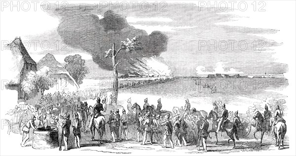 Schleswig-Holstein War - Burning of the Lesser Camp, at Kochendorf, 1850. Creator: Unknown.